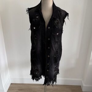 Fashion Nova Black Distressed Denim Vest